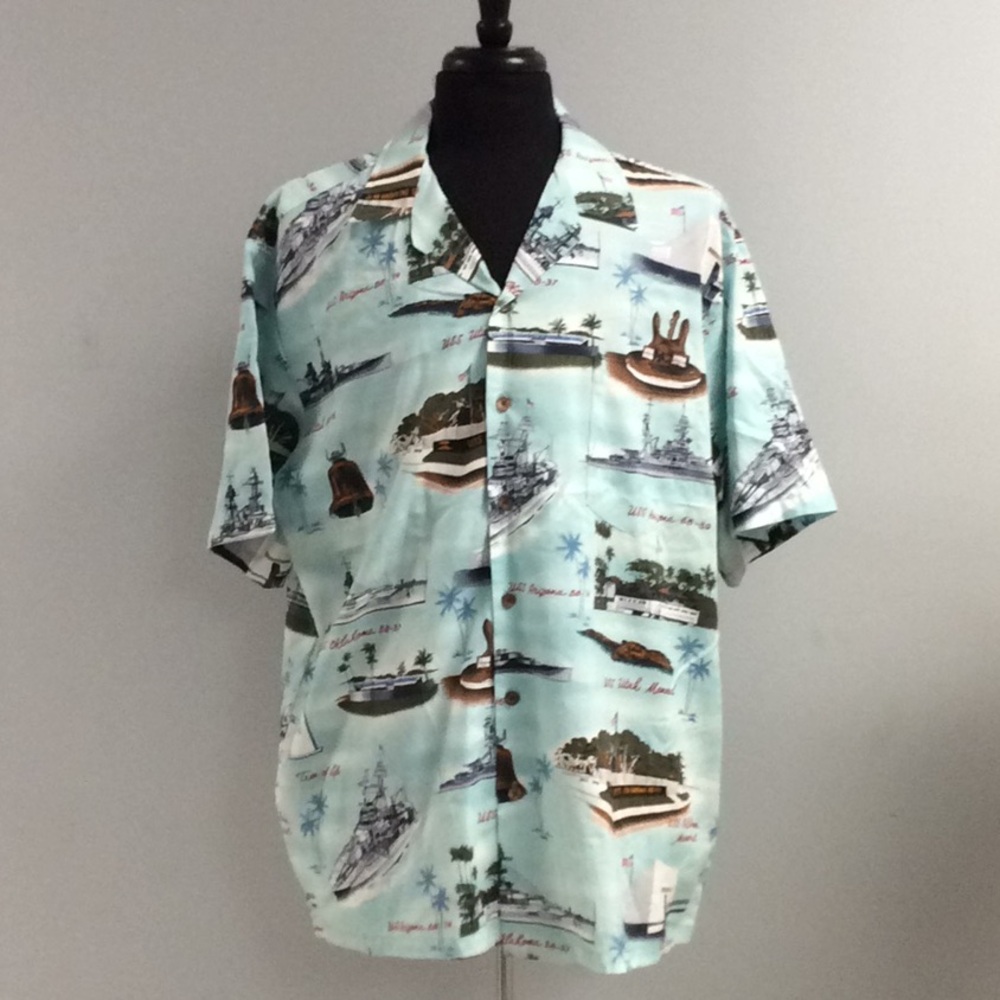 Vintage Kalaheo WW2 US Battleship Print Shirt